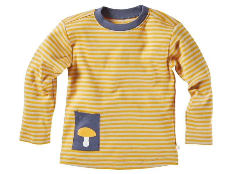 HANS NATUR Kinder Langarmshirt Bio-Baumwolle curry geringelt Gr.122/128, Gelb, – Produktbild 1 von 2