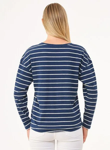 ORGANICATION ORGANICATION Gestreiftes Longsleeve T-Shirt aus Bio-Baumwolle und Leinen, Blau(navy), – Produktbild 4 von 4