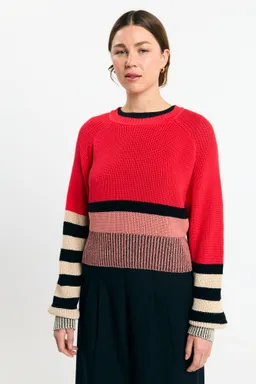 SUITE13LAB SUITE13LAB Damen vegan Pullover Nelas Stripes Rot – Produktbild 1 von 1