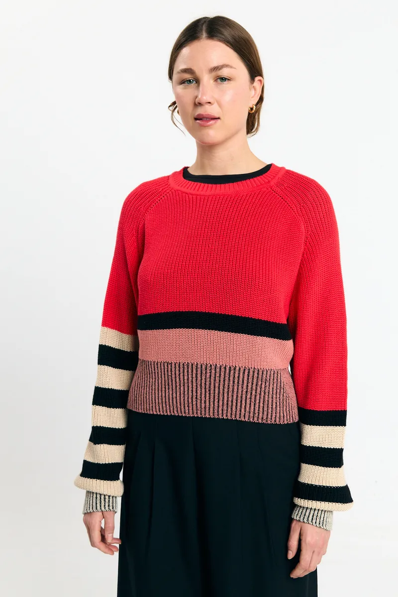 SUITE13LAB SUITE13LAB Damen vegan Pullover Nelas Stripes Rot, Rot, – Produktbild 1 von 2