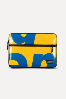 UNBEGUN UNBEGUN Damen vegan Laptop-Tasche Mit Fronttaschenaufdruck Ii Blau/ Gelb – Produktbild 1 von 1