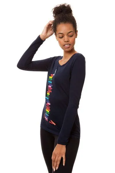 FellHerz FellHerz Damen Longsleeve Books Girl Bio Fair, Navy (blau), – Produktbild 3 von 4