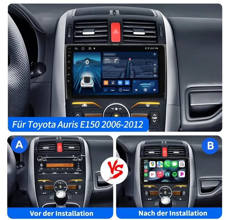 ESSGOO 6+128G DAB+ Autoradio Für Toyota Auris 2006-12 Android 15 Carplay GPS Autoradio (RDS, 6GB+128GB, 4G LTE, FM, AM, DAB+ (optional), ASP, Carplay Android Auto Bluetooth EQ USB GPS Navi WIFI Touchscreen), Schwarz, – Produktbild 5 von 5