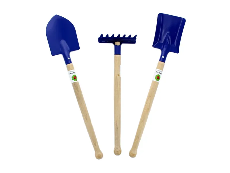 Glückskäfer Glückskäfer Sandspielzeug Metall und Holz, Harke, Schaufel, Spaten 3-teilig Länge 30-39 cm, Blau, – Produktbild 1 von 2