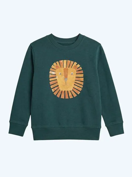MelaDi Meladi Kinder Sweater aus Biobaumwolle - Löwe auf Forrest Green, Natural white, – Produktbild 5 von 5