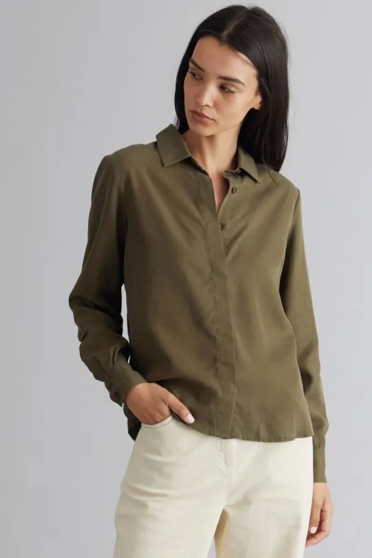 KOMODO KOMODO Damen vegan Kenji Bluse Khaki, Dunkelgrã¼n, – Produktbild 1 von 2
