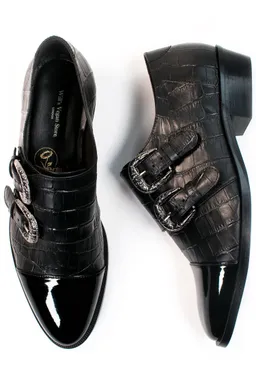 Will's Vegan Store Will's Vegan Store Damen vegan Schuhe Mit Monk-Strap In Krokodiloptik Schwarz – Produktbild 1 von 1