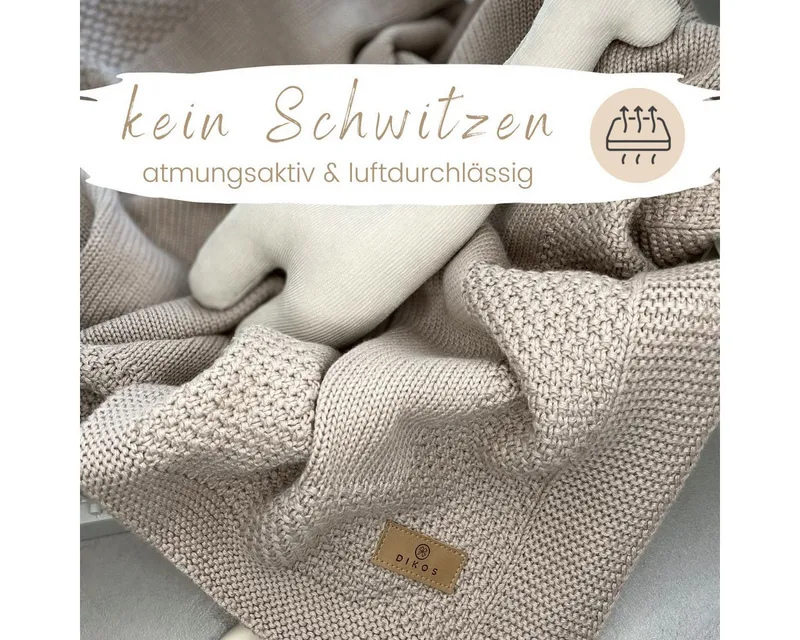 Babydecke DIKOS® Kuscheldecke Bordüre *100%* Bio Baumwolle, Geschenk zur Geburt, DIKOS, Strickdecke 75×100, Baby Erstausstattung Neugeborene, Babygeschenk, Warmes taupe, – Produktbild 5 von 5