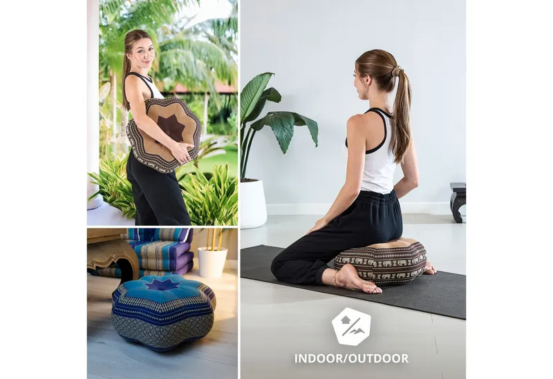 livasia Meditationskissen Zafukissen Stern groß, vegan und handgefertigt, Ø 40x20cm, Kapok, Braun, – Produktbild 3 von 5