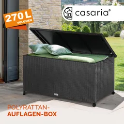 Casaria® Gartenbox Polyrattan Schwarz 117x53x60cm mit Griffen & Rollen – Produktbild 1 von 1