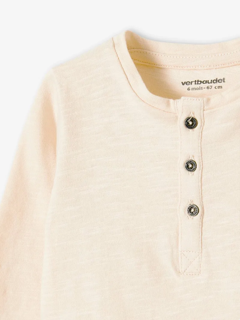 Vertbaudet Jungen Baby Langarm-Henley-Shirt BASIC, Sand, – Produktbild 2 von 4