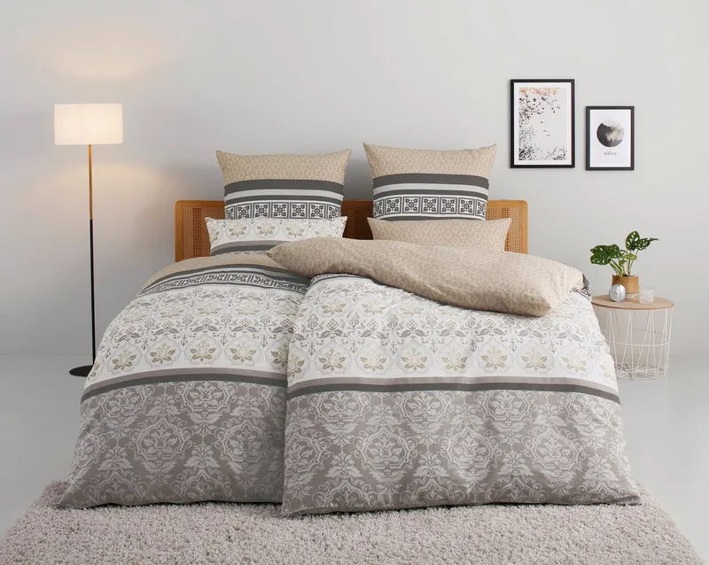 OTTO home Bettwäsche Cremona in Gr. 135x200, 155x220 cm u.a. Bettwäsche-Set mit Ornamenten, Polycotton recycelt, 2 teilig, romantische Bettwäsche in verschiedenen Qualitäten, ab Gr. 135x200 cm, Beige, – Produktbild 1 von 6