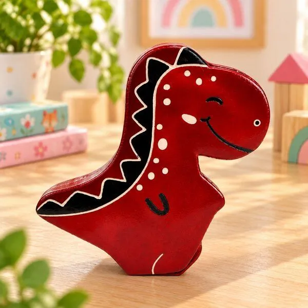 Janselo Dinosaurier Kinder-Spardose aus Shanti-Leder in Rot – Produktbild 1 von 4