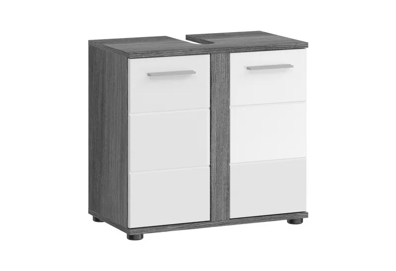 xonox.home Waschbeckenunterschrank Weiß Hochglanz Rauchsilber Siphonausschnitt Beschichtet 57x60x34 cm, Grau|silberfarben, – Produktbild 2 von 3