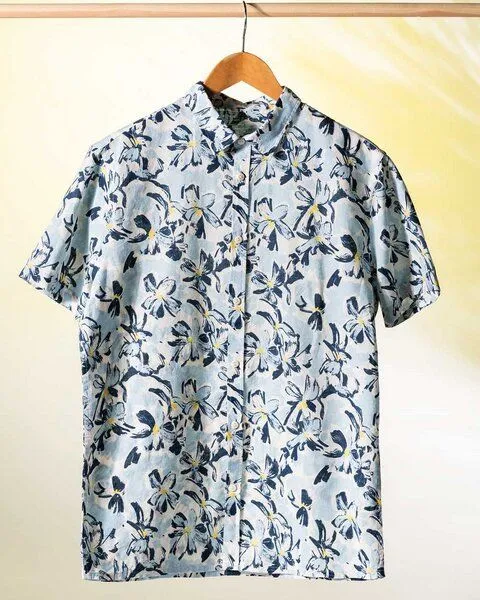 YTWOO YTWOO Herren Hawaii Hemd | Bio -Baumwolle-Leinen-Mix | Aloha Shirt | Kurzarm Hemd, Meerblau mit blauem blumenmuster, – Produktbild 1 von 4