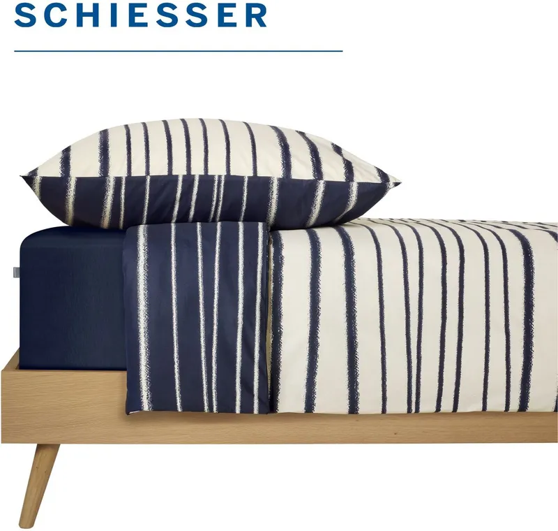 Schiesser Schiesser Spannbettlaken Elli aus weicher Baumwolle mit Elasthananteil für flexiblen Sitz, Jersey-Elasthan, Gummizug: rundum, (1 Stück), für hohe Matratzen und Boxspringbetten, OEKO-TEX® MADE IN GREEN, Blau, – Produktbild 1 von 5