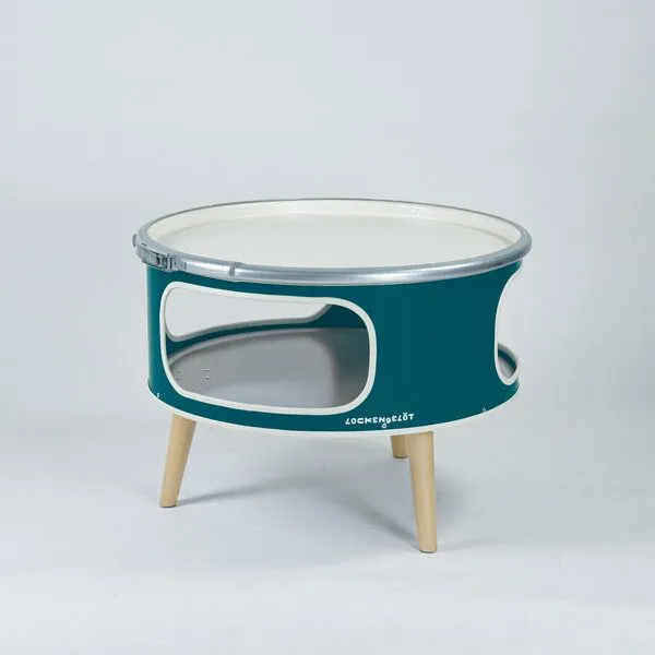 Lockengelöt Lockengelöt Betty Couchtisch aus einem Hamburger Ölfass, Ozeanblau (gepulvert), – Produktbild 1 von 5
