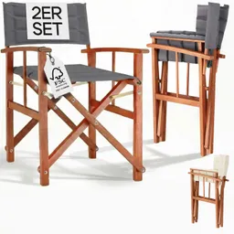 Casaria® Regiestuhl Premium Anthrazit 2er-Set FSC®-zertifiziertes Eukalyptusholz Gepolstert – Produktbild 1 von 1
