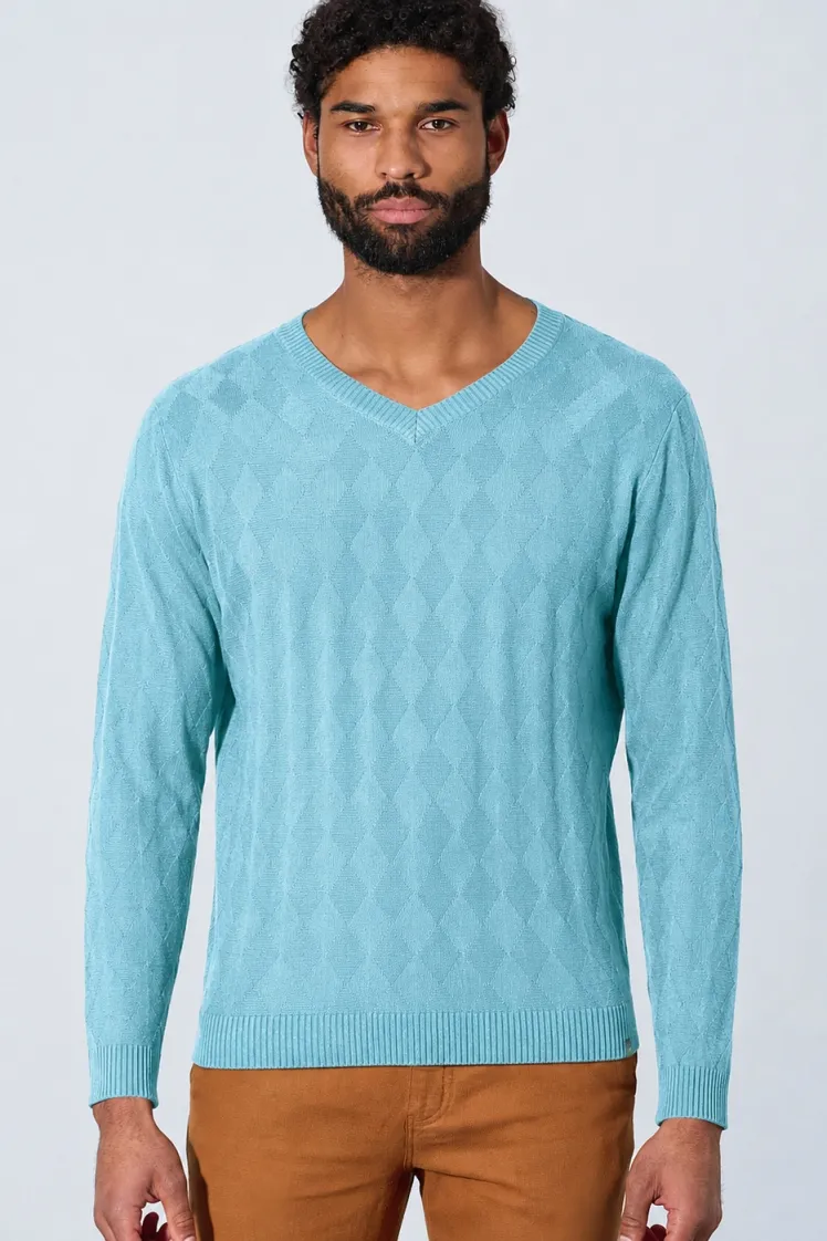 HempAge Hempage Herren vegan Pullover Mit V-Ausschnitt Wave Blau, Blau, – Produktbild 2 von 2