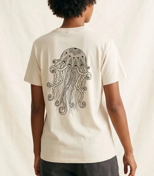 vis wear vis wear Yoga Qualle - Göttin im Ozean - Pure Natural Bio Baumwolle Shirt - Back Print, Natural, – Produktbild 2 von 3