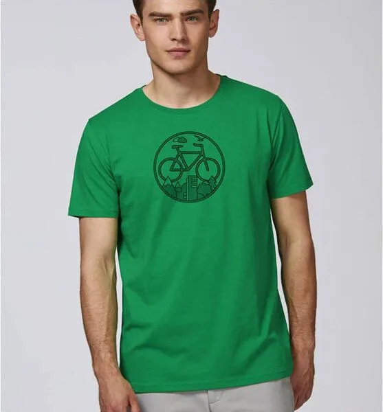 Picopoc Picopoc Fahrrad / Stadt & Natur, Berge & Bäume T-Shirt, Grün, – Produktbild 1 von 4