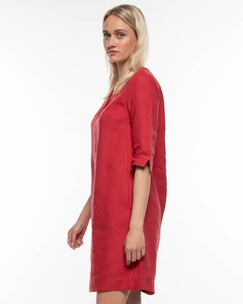 Alma & Lovis Alma & Lovis Legeres Tunika-Kleid mit Knopfleiste aus reinem Leinen | Leinen Kleid, Granat (rot), – Produktbild 4 von 4