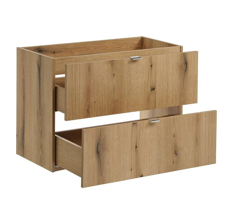 Lomadox Doppelwaschtisch NEWPORT-56-OAK, 160cm, in Eiche, Metallgriffe Chrom glänzend, Braun, – Produktbild 5 von 5