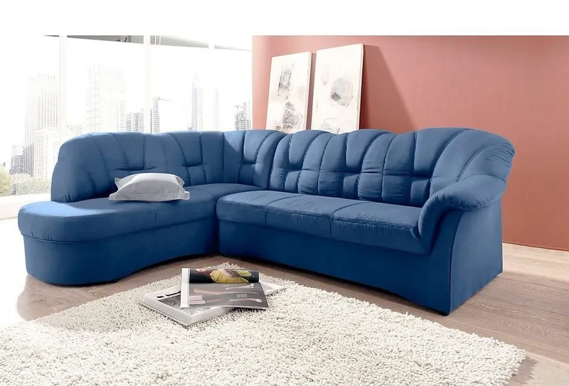 DOMO collection Ecksofa Papenburg, zeitlose Rückensteppung, elegante Armlehne, L-Form, mit Ottomane, wahlweise mit Bettfunktion, OTTOs Choice, Blau, – Produktbild 2 von 5