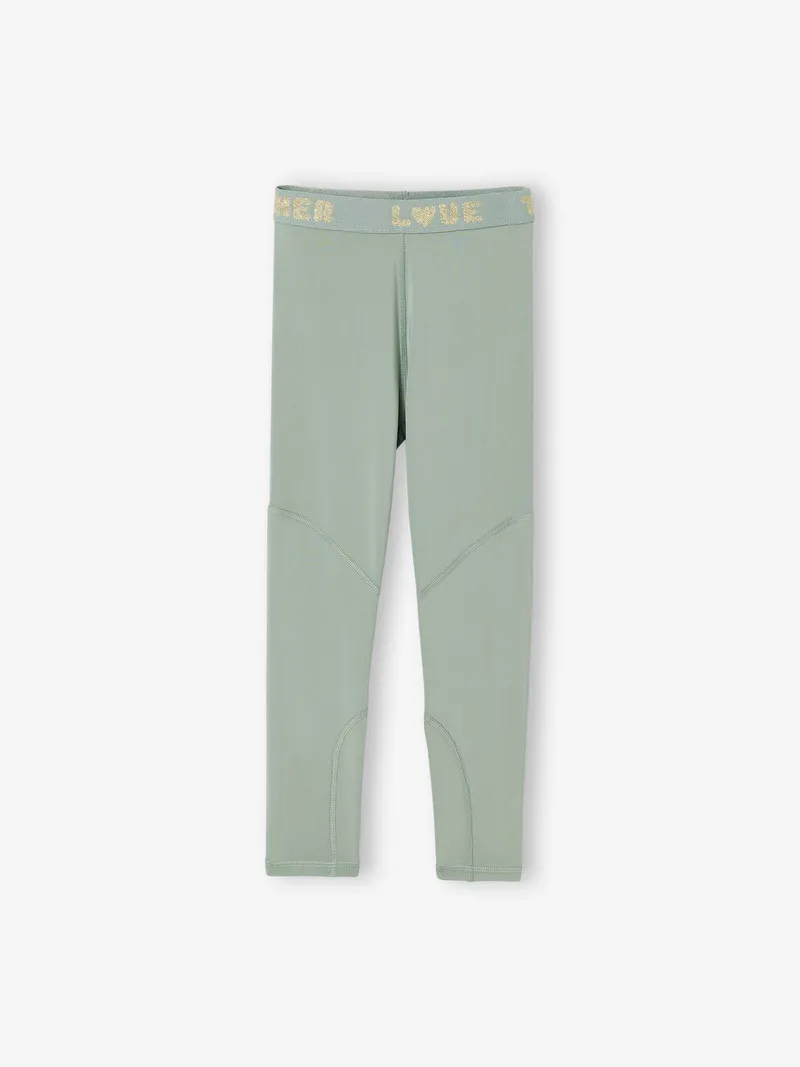 Vertbaudet Leggings Mädchen Schriftzug LOVE TOGETHER am Gummibund salbei, Salbeigrün, – Produktbild 1 von 3