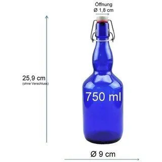 mikken mikken Bügelflasche 750 ml blau Glasflasche mit Bügelverschluss Wasserflasche – Produktbild 2 von 3