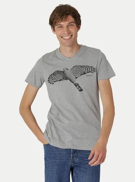 Peaces.bio - handbedruckte Biomode Peaces.bio - handbedruckte Biomode Bio-Herren-T-Shirt V-Neck Sperber, Hellgrau, – Produktbild 2 von 2
