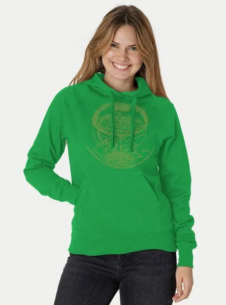 Peaces.bio - handbedruckte Biomode Peaces.bio - handbedruckte Biomode Bio-Damen-Kapuzensweater Weltenesche, Grün, – Produktbild 2 von 2