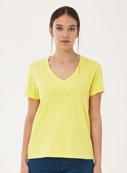 ORGANICATION ORGANICATION Basic T-Shirt aus Bio-Baumwolle mit V-Ausschnitt, Lemonade, – Produktbild 1 von 4
