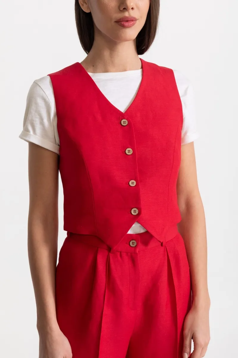 De IONESCU De IONESCU Damen vegan Weste Figa Leinen, Rot, – Produktbild 2 von 2