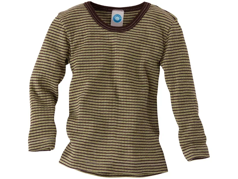 Cosilana Cosilana Kinder Hemd Langarm Baumwolle-Wolle-Seide grün-braun-geringelt Gr.128, Grün, braun, – Produktbild 1 von 2