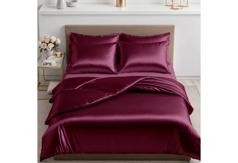 Cozyor Bettwäsche Satin glänzend 135x200, 155x200, 155x220, 200x200cm mit Reißverschluss, Satin, bordeaux Berry, 2 teilig, Edel und hochwertig, Rot, – Produktbild 1 von 5
