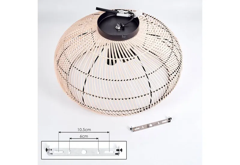 hofstein Deckenleuchte moderne Deckenlampe aus Metall/Bambus in Schwarz/Natur, ohne Leuchtmittel, Deckenleuchte, Lichteffekt, Ø 50cm, 3xE27, ohne Leuchtmittel, Beige|schwarz, – Produktbild 1 von 5