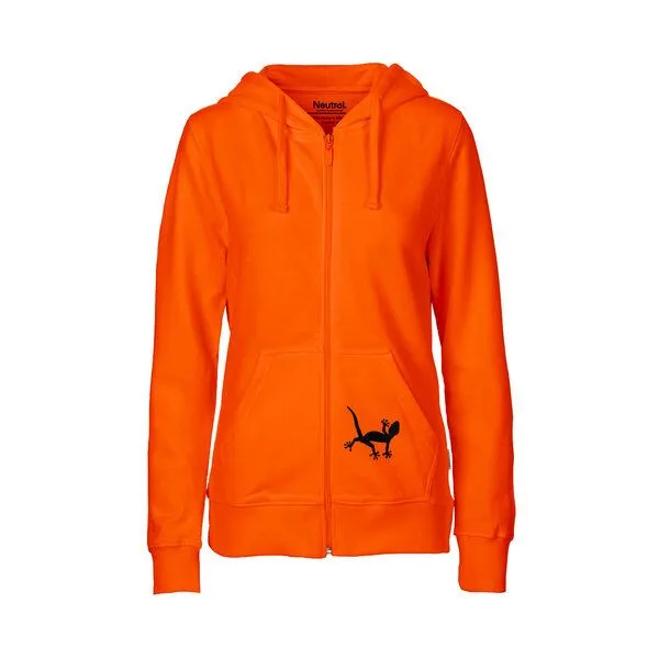 HANDGEDRUCKT HANDGEDRUCKT "Geckos" Frauen Zip-HOODY aus reiner Biobaumwolle (kbA), Orange, – Produktbild 2 von 4