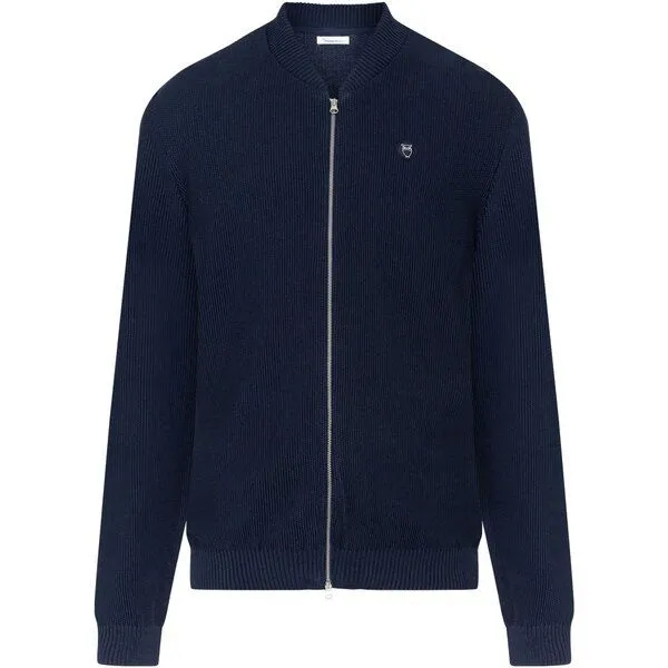 KnowledgeCotton Apparel KnowledgeCotton Apparel Herren Cardigan "FIELD Pique Badge Knit" aus Biobaumwolle mit Reißverschluß, Blau (total eclipse), – Produktbild 3 von 3