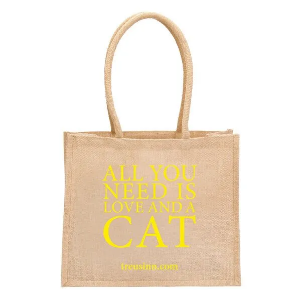 Treusinn Treusinn Eco Shopper "All you need is love...and a cat" / 100% Jutegewebe, Gelb, – Produktbild 1 von 2