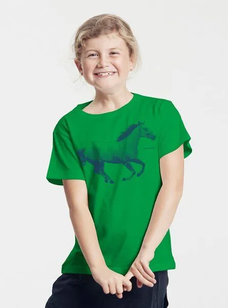 Peaces.bio - handbedruckte Biomode Peaces.bio - handbedruckte Biomode Bio-Kinder T-Shirt Horsepower, Grün, – Produktbild 2 von 2