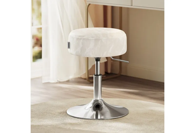 VASAGLE Barhocker Schminkhocker Schminkstuhl höhenverstellbar, 1/2er Set (2 St), für Schlafzimmer, Küche, 360° drehbar, dicke Polsterung, Cremeweiß, – Produktbild 2 von 5