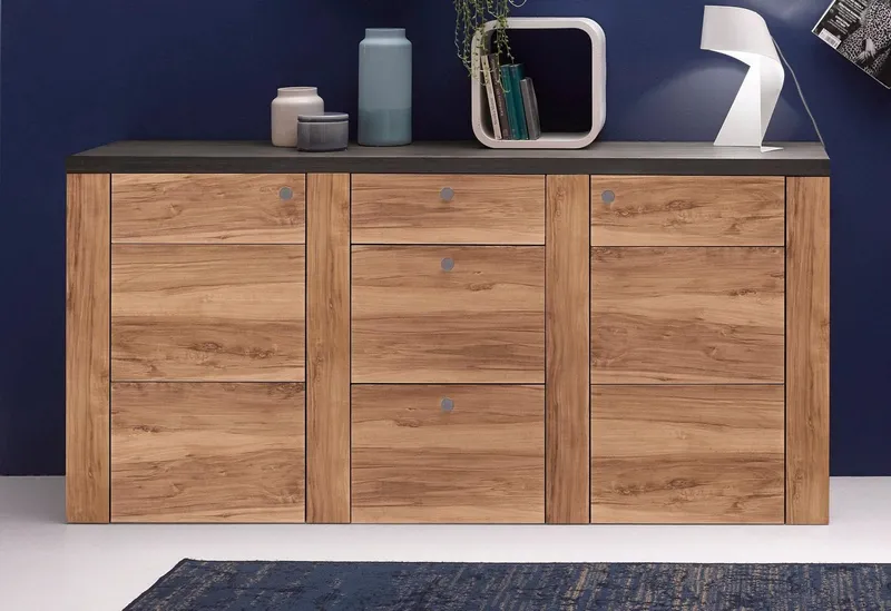 OTTO home Sideboard Larona, zeitlose Kommode mit 2 Türen, 3 Schubkästen, Türkommode, Höhe 84 cm, viel Stauraum, Anrichte mit dekorativer Rahmenoptik, Braun, – Produktbild 8 von 8