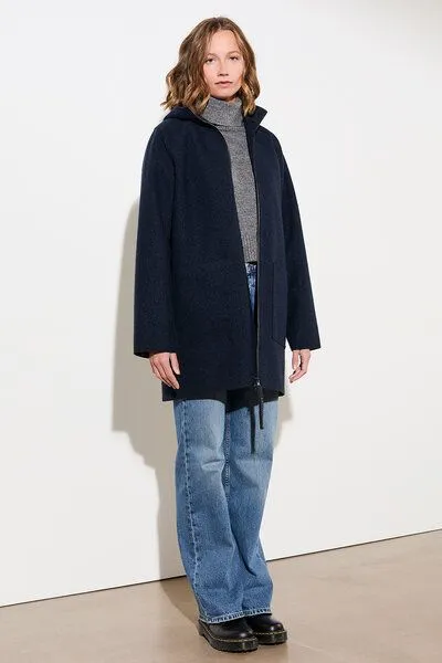 LangerChen Kapuzenjacke aus Wollwalk, Navy, – Produktbild 3 von 4