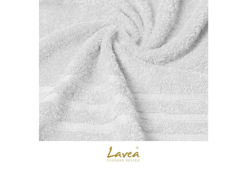Lavea Badetuch Bali Duschtuch 100x150 cm Duschtuch 70x140 cm, Weiches Bio-Baumwollfrottee (1-St), Handtuch, GOTS-zertifiziert, extra saugstark mit 500g/m², Weiß, – Produktbild 5 von 5
