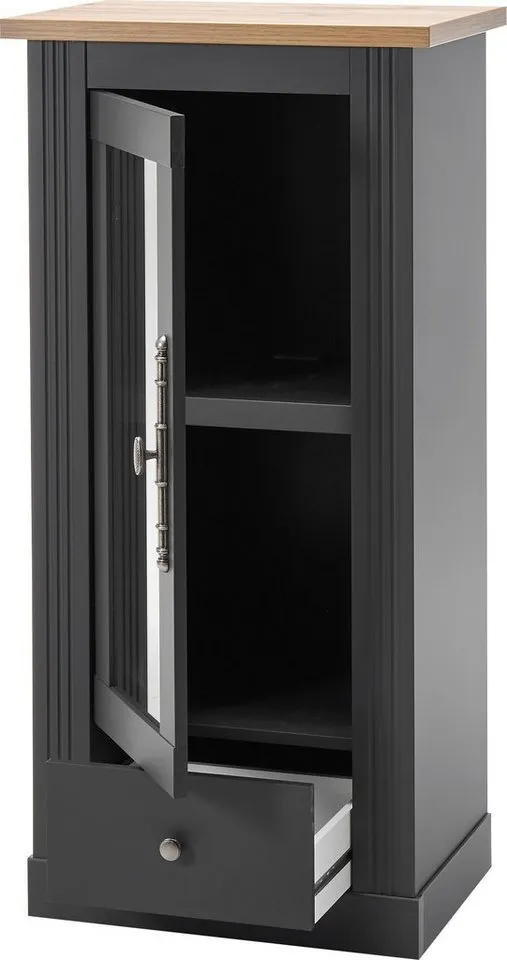 OTTO home Vitrine Westminster, Hochschrank im Landhausstil, Glasvitrine, Stauraumelement Metallgriffe, ausreichend Stauraum, in 2 Farben erhältlich, Grau, – Produktbild 5 von 8