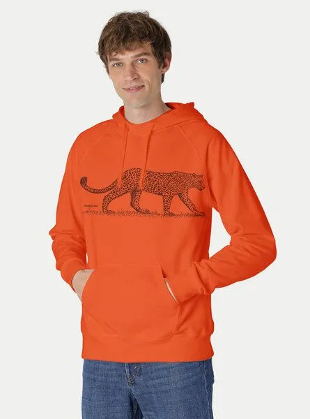 Peaces.bio - handbedruckte Biomode Peaces.bio - handbedruckte Biomode Bio-Herren-Kapuzensweater Leopard, Orange, – Produktbild 1 von 2