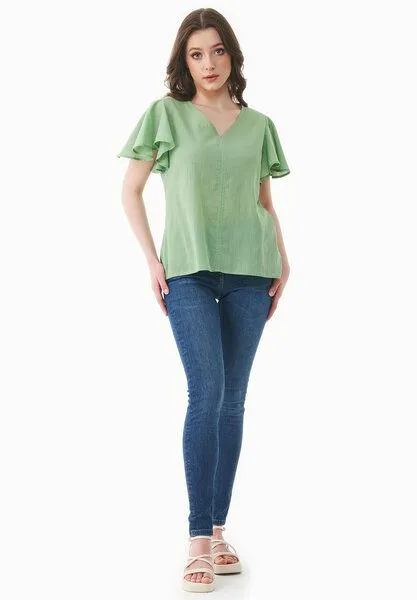 ORGANICATION ORGANICATION Bluse aus Bio-Baumwoll-Voile, Grün(matcha green), – Produktbild 2 von 4