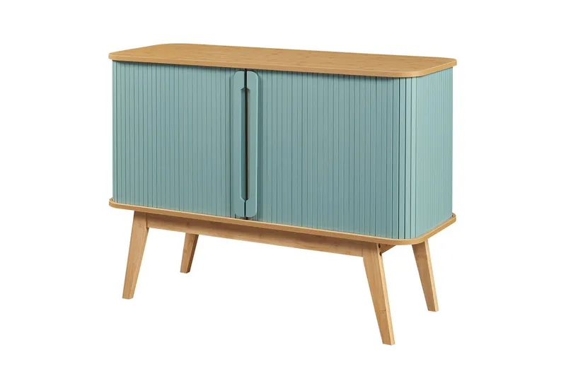 en.casa Kommode, »Tysvær« mit 2 Schiebetüren 110 x 40 x 80 cm Bambus/Blau, Blau, – Produktbild 2 von 4