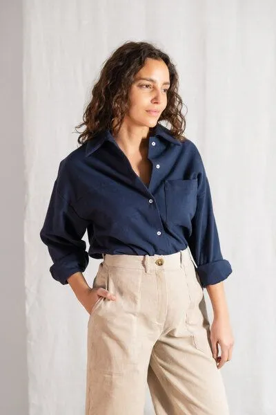 Jyoti - Fair Works Jyoti - Fair Works Bio-Baumwoll Flanellshirt Ashrit, Grau-blau, – Produktbild 2 von 4